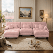CKEAESAN 134W Luxury Modular Sectional Sofa, U Shaped Couch with 2 Convertible Ottomans, Chenille Cloud Couch Sectional with 6 pillows for Living Room
