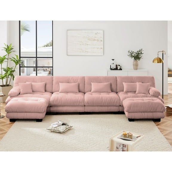 CKEASEAN 173''W Luxury Modular Sectional Sofa, U Shaped Couch with 2 Convertible Ottomans, Chenille Cloud Couch Sectional with 6 pillows for Living Room
