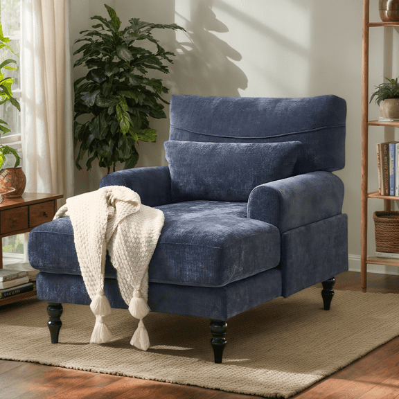 KavlSean 52'' W Modern Chenille Upholstered Chaise Lounge Chair Indoor, Comfy Sleeper Sofa Chair with Deep Cushion, Leisure Sofa Recliner Chair Sleeper with Armrest for Living Room/Bedroom