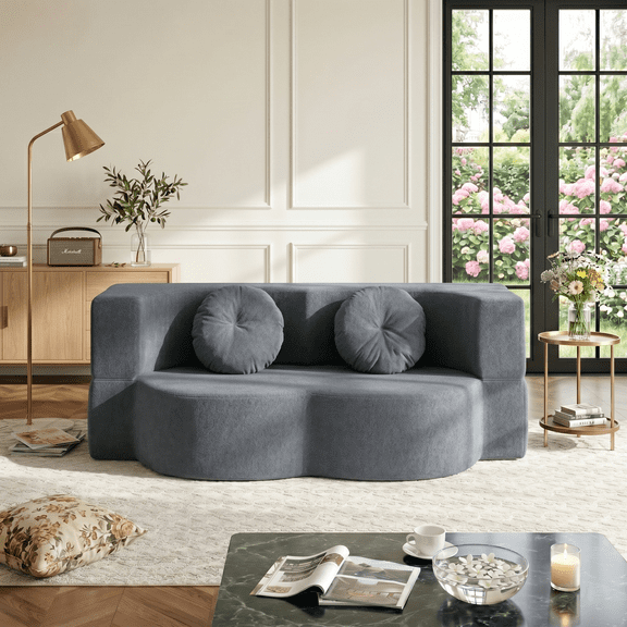 KavlSean Boneless 76" Cotton Convertible Folding Sofa Bed, Twin Size Foldable Floor Futon Couch with 2 Pillow, Modern Compression Sleeper Sofa for Living Room, Guest Use, Apartment, Small Space