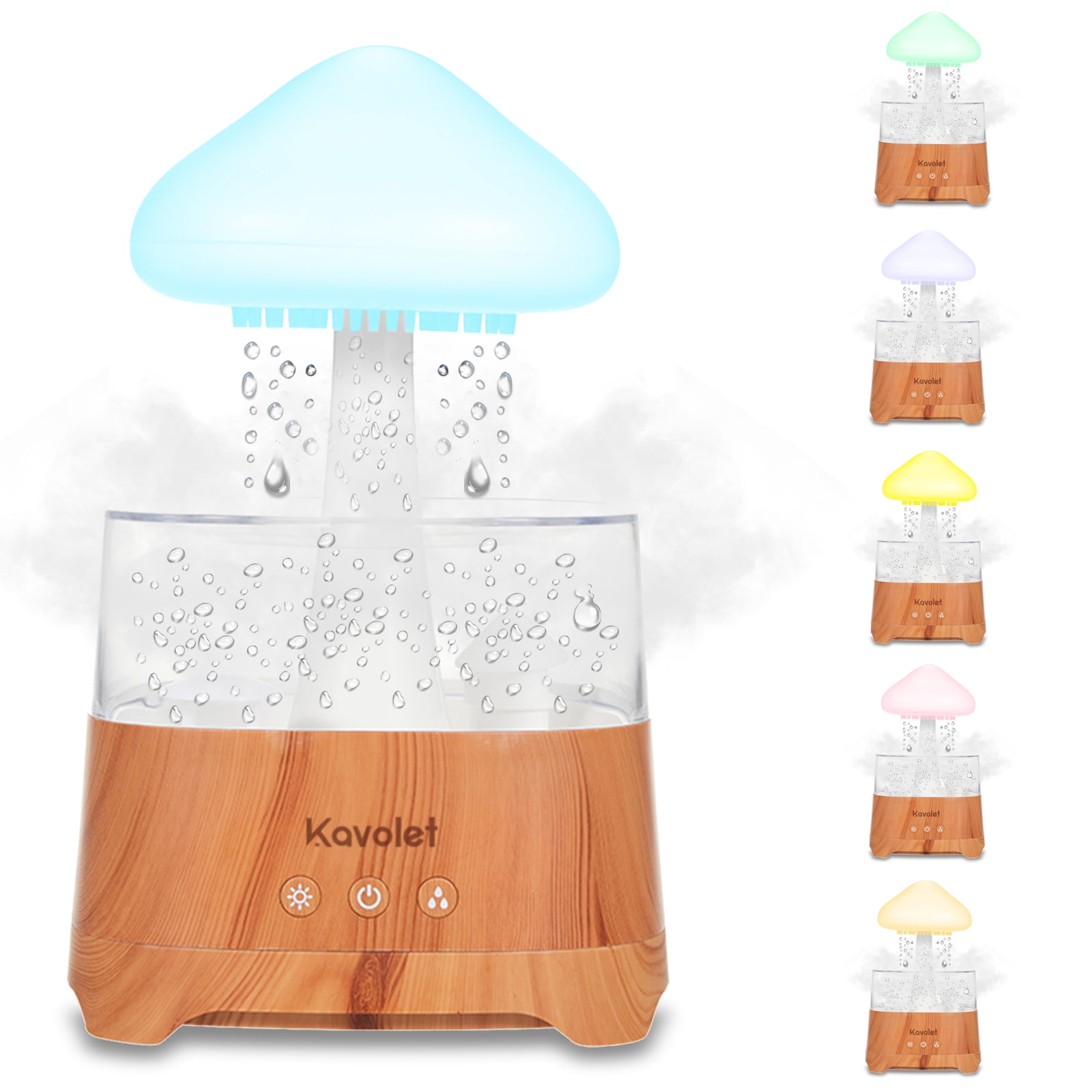 Kavolet Rain Cloud Humidifier Water Drip Night Light Aromatherapy Essential  Oil Diffuser for Home Office Bedroom Gift（Wood）