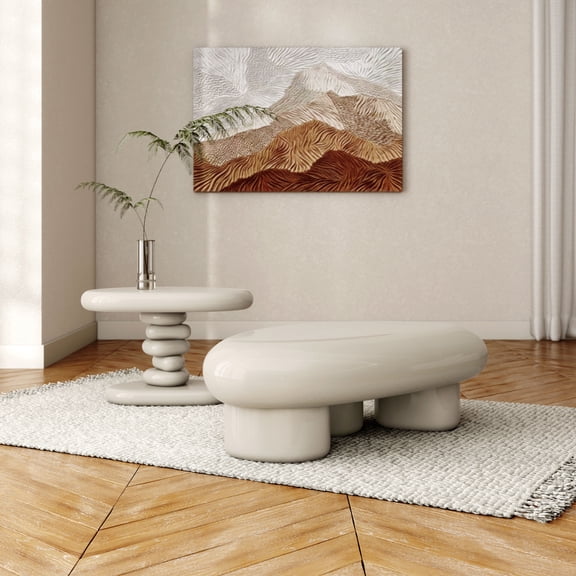 Kavren Modern Oval Glossy 2-Piece Coffee Table Set, Ivory