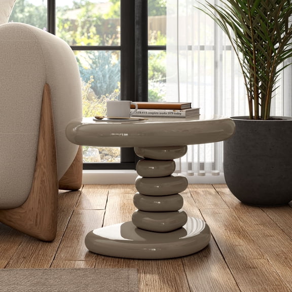 Kavren Modern Oval Glossy Pedestal End Table, Brown