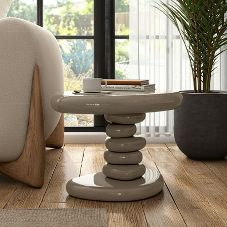 Kavren Modern Oval Glossy Pedestal End Table, Brown