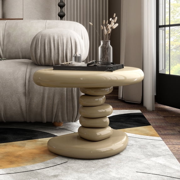 Kavren Modern Oval Glossy Pedestal End Table, Light Brown