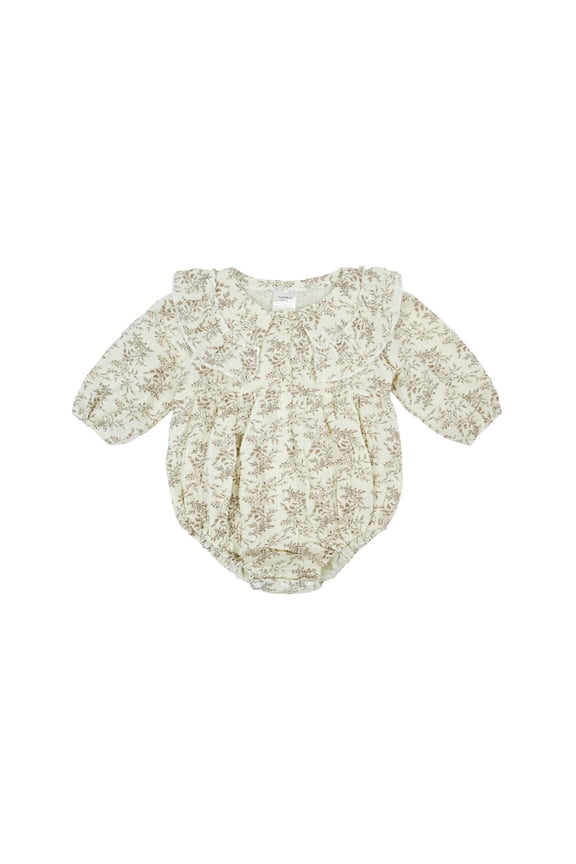 Infant Baby Girls Cotton Romper Bubble Long Sleeve Cute Floral Ruffled Collar Toddler Girls Jumpsuit for 6-9 Months