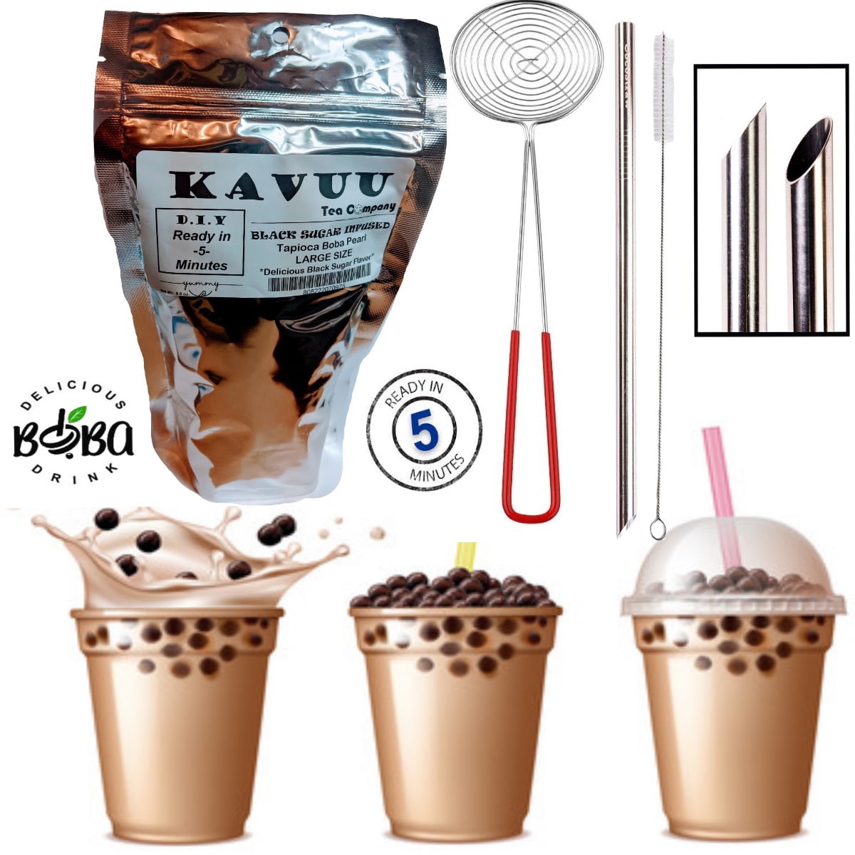 Kavuu Gourmet Boba Black Tapioca Pearl for Bubble Tea - Gluten Free ...