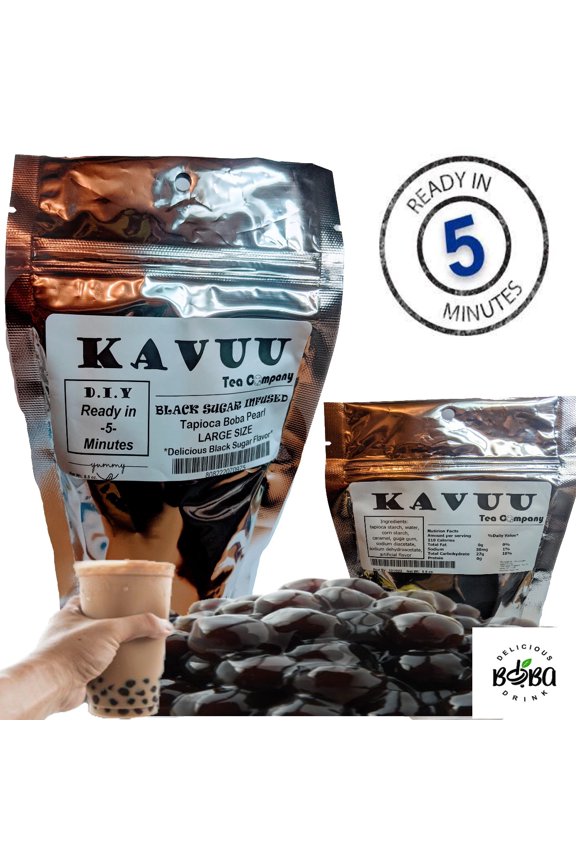 Tea Co. Gourmet Black Boba Tapioca Pearls - Gluten Free for Bubble Milk Mouth Watering Black Sugar Flavor - DIY Bubble Tea Ready in 5 Minutes - 250g/8.8 oz (1 Pack)