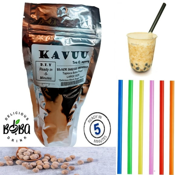 Kavuu Tea Co. Gourmet Black Boba Tapioca Pearls - Black Sugar Flavor, 8.8 oz