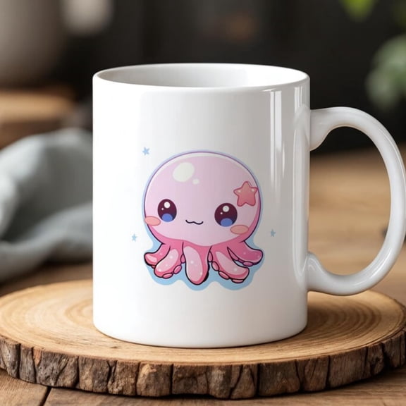 Kawa Octopus Mug Cute Pink Sea Creature Cup oz Ceramic Coffee Gift Ocean & Anime Lovers.