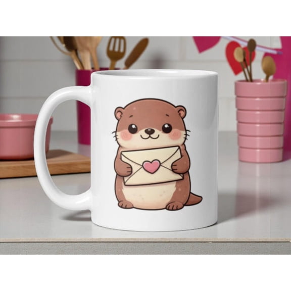 KawaI1I Otter VaL1entine Mug Love Letter Coffee Cup
