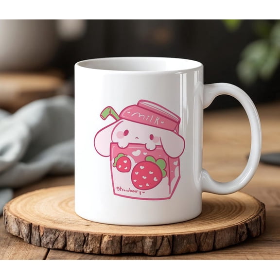 KawaI1I Strawberry Milk Mug Cute Pink C1Artoon Bunny Cup 11 oz Ceramic Gift for Anime Lovers
