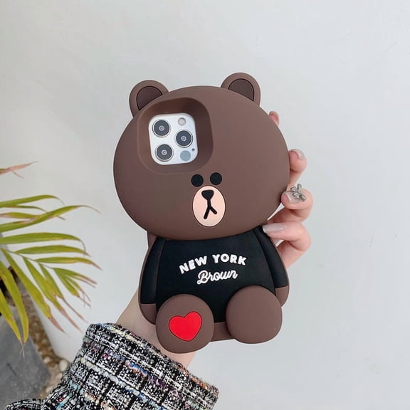 Kawaii 3D Cartoon Bear Phone Case Cartoon Shock Proof Soft Silicone Back Cover Capas For iphone 16 16e 15 14 13 12 11 Pro Max
