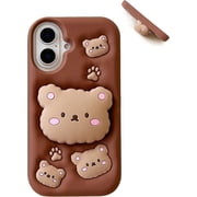 Kawaii 3D Cartoon Silicone Teddy Bear Phone Case with Stand and Grip for Samsung Galaxy A16, Perfect for Kids, Girls, Boys, Teens, and Women