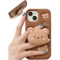 thumbnail image 1 of Kawaii 3D Teddy Bear Phone Case for 17 Pro (with Retractable Phone Stand & Grip) Cute Girly Cartoon Soft Silicone Phone Cover for Girls, Kids, Teens, and Women, Brown, 1 of 12
