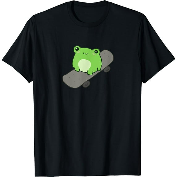 Kawaii Aesthetic Cute Frog on Skateboard Amphibian Lover Unisex T-Shirt for Men Women Kids,Black Color,Size YM