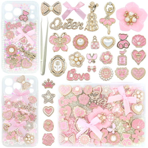 Kawaii Aesthetic Personalization DIY Phone Case & Nail Decor Charms Kit with Bows