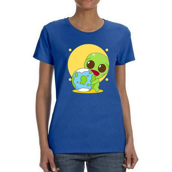 Kawaii Alien W Earth T-Shirt Shaped T-Shirt Women -Image by Shutterstock, Female Large