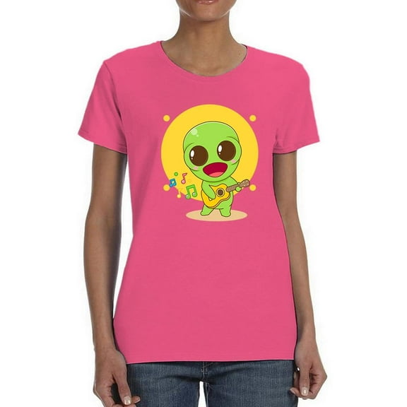 Kawaii Alien W Guitar T-Shirt Shaped T-Shirt Women -Image by Shutterstock, Female Small