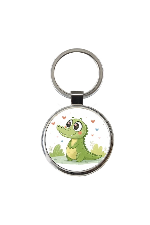 Kawaii Alligator Crocodile Love Hearts Metal Round Keychain