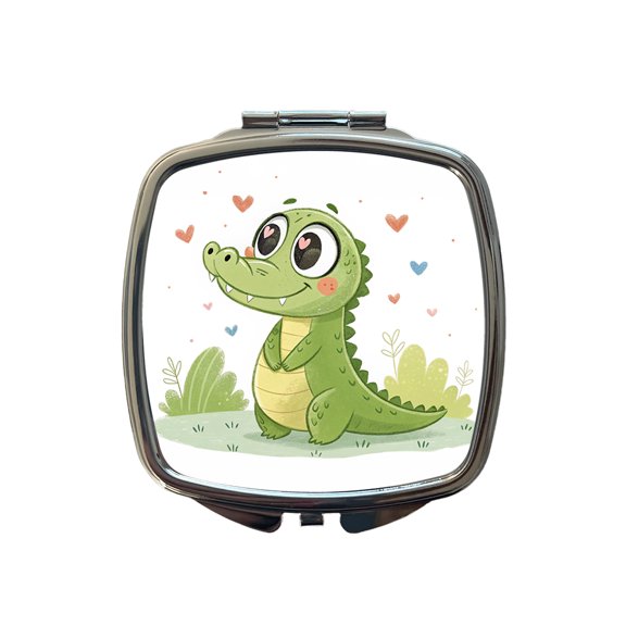 Kawaii Alligator Crocodile Love Hearts Travel Makeup Handbag Purse Small Pocket Compact Mirror