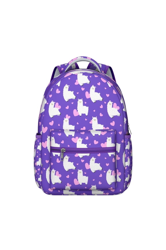 Kawaii Alpaca Backpack - Waterproof & Durable Bookbag for Students, Cute Llama Pattern, Breathable Comfort, Organized Storage with Side Pockets