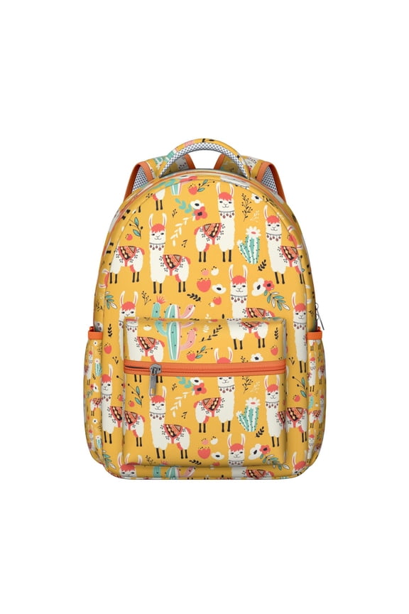 Kawaii Alpaca Backpack - Waterproof & Durable Bookbag for Students, Cute Llama Pattern, Breathable Comfort, Organized Storage with Side Pockets