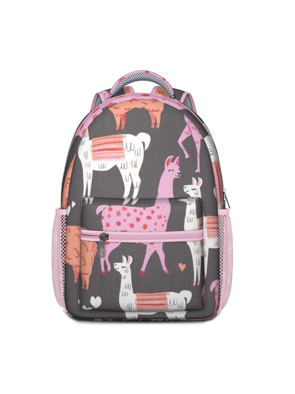 Kawaii Alpaca and Llama Face Print School Backpack – Cute Cartoon Pattern with Adorable and Funny Design for