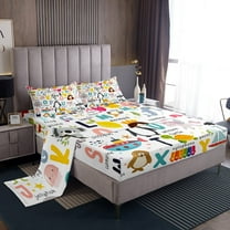 Kawaii Alphabet Twin Size Sheet Sets 3pcs, Cartoon Mermaid Letters Bed Sheets Set For Bedroom, English Words Bed Set, Cute Abc Animals Fruits Room Decor Bedding Set