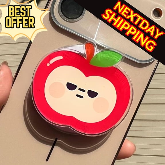 Kawaii Angry Red Apple Phone Grip: Adorable Fruit Magnetic , Cute MagSafe Phone Holder, Gift for Apple Lover, Fun Phone Accessories
