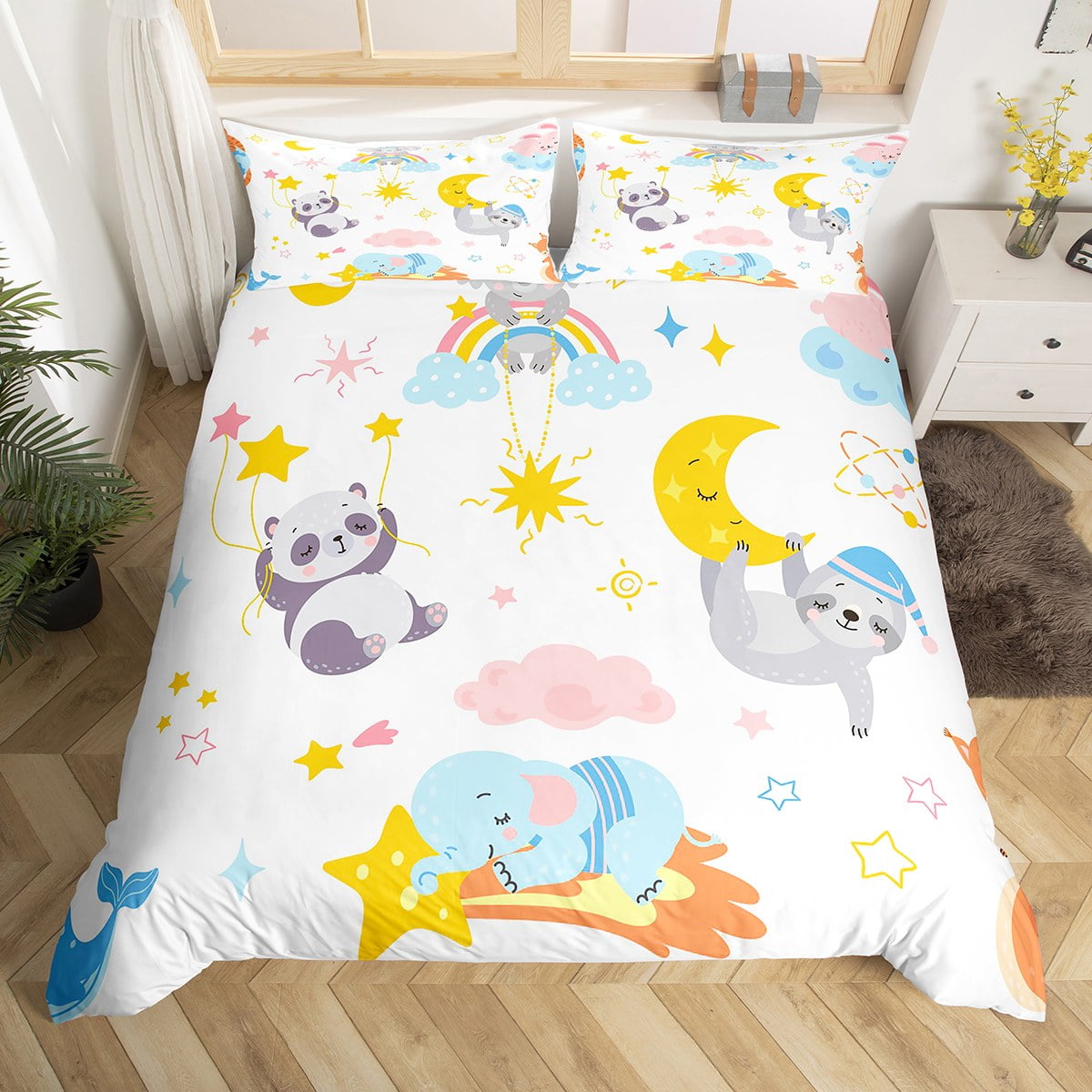 Feelyou Toddler Zoo Animal Bedding Set Queen Size - Cute Koala Panda Comforter With Jungle Theme For Kids