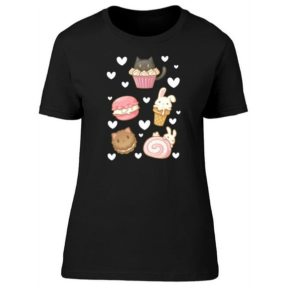 Kawaii Animal Desserts Cupcake T-Shirt Women -Image by Shutterstock, Female Medium