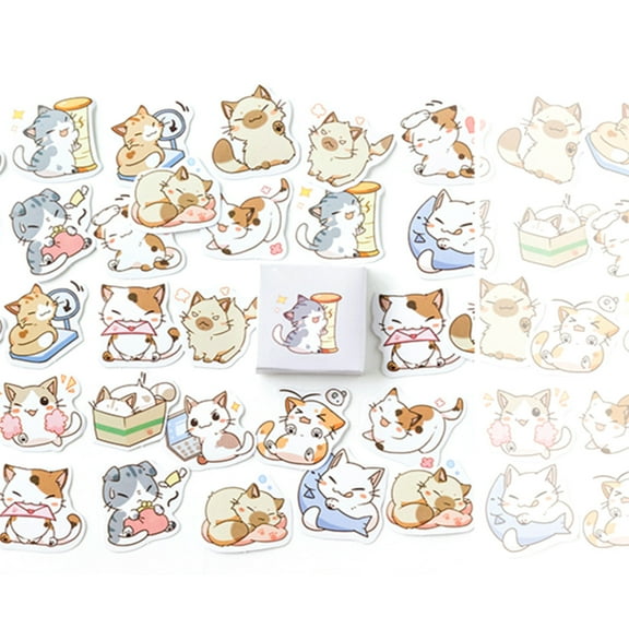 Kawaii Animal Stickers, Exquisite Strong Adhesive Multipurpose 45pcs Cat Stickers Set Durable For Scrapbooking For Photo Albums