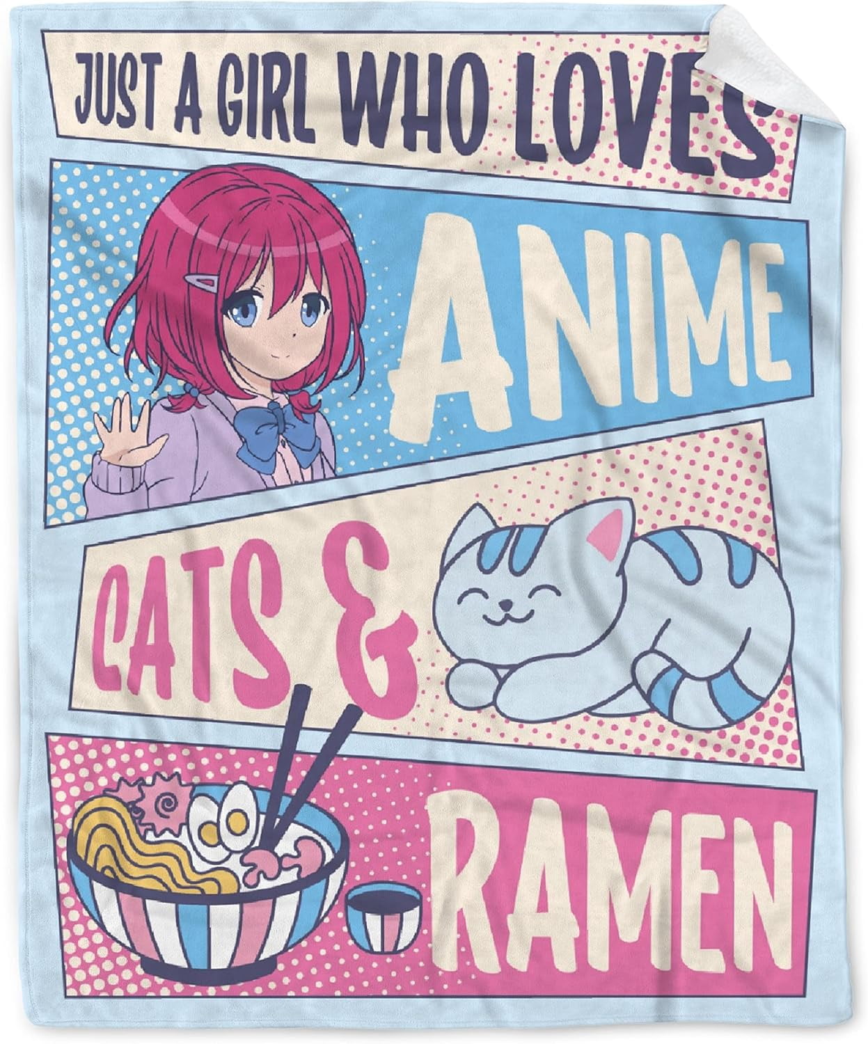 Kawaii Anime Blanket for Girls and Women - Just A Girl Who Loves Cats and Ramen - Flannel Anime Lover Gift, Luxurious Warm and Cozy for Teens/Travel, 50x60 Inch