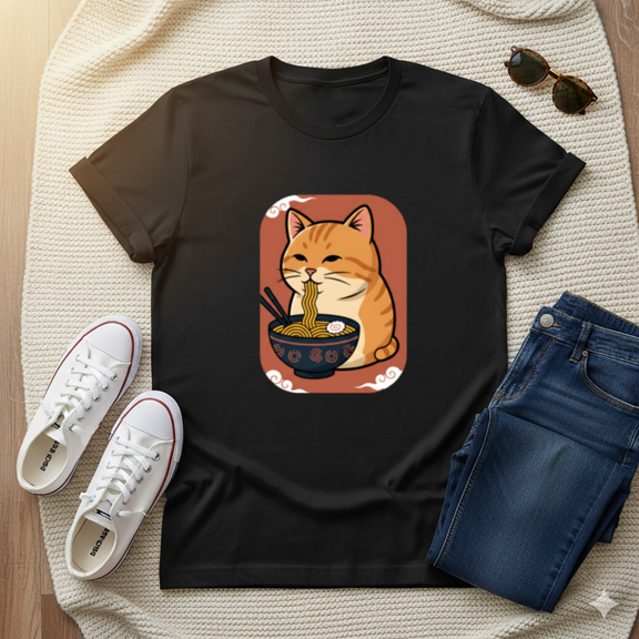 Kawaii Anime Cat Ramen Japanese Aesthetic Otaku Graphic Men Unisex T-Shirt, S-5XL