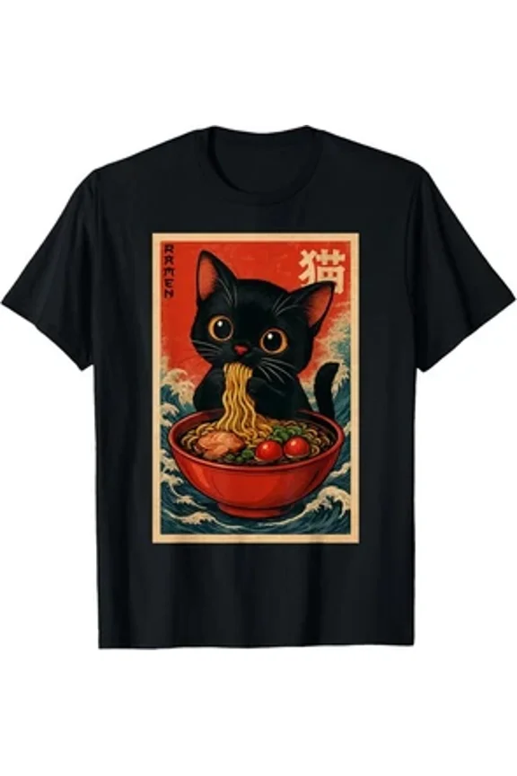 Kawaii Anime Cat Ramen Japanese Graphic Tees Men Women Teens T-Shirt