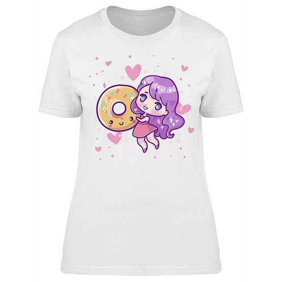 Kawaii Anime Girl Donut T-Shirt Women -Image by Shutterstock, Female Medium