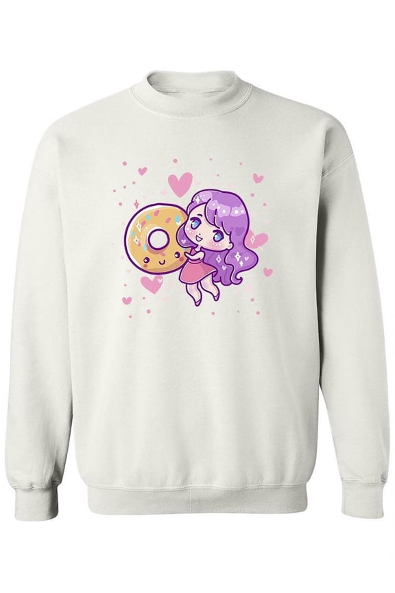 Kawaii Anime Girl Holding Donut Sweatshirt Women -Image by Shutterstock, Female x-Large