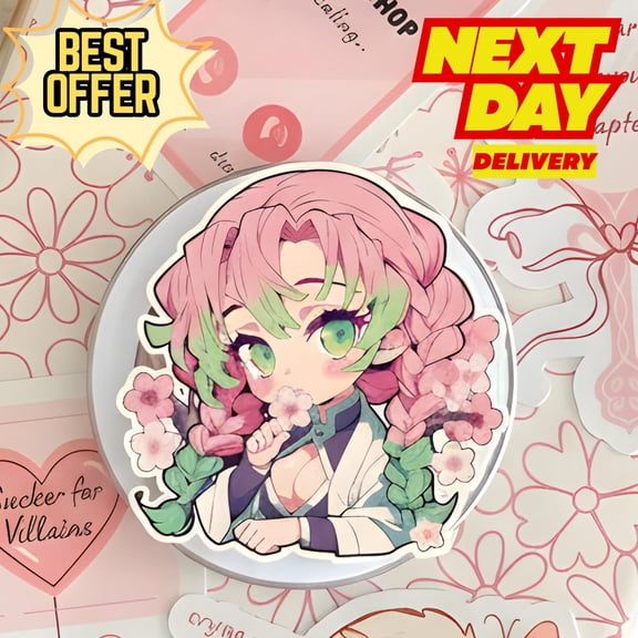 Kawaii Anime Girl Phone Grip  Cute Girl with Pink Hair, Flowers, and Vibrant Phone Holder, Playful Phone Stand for Anime Lovers, Her & Teen