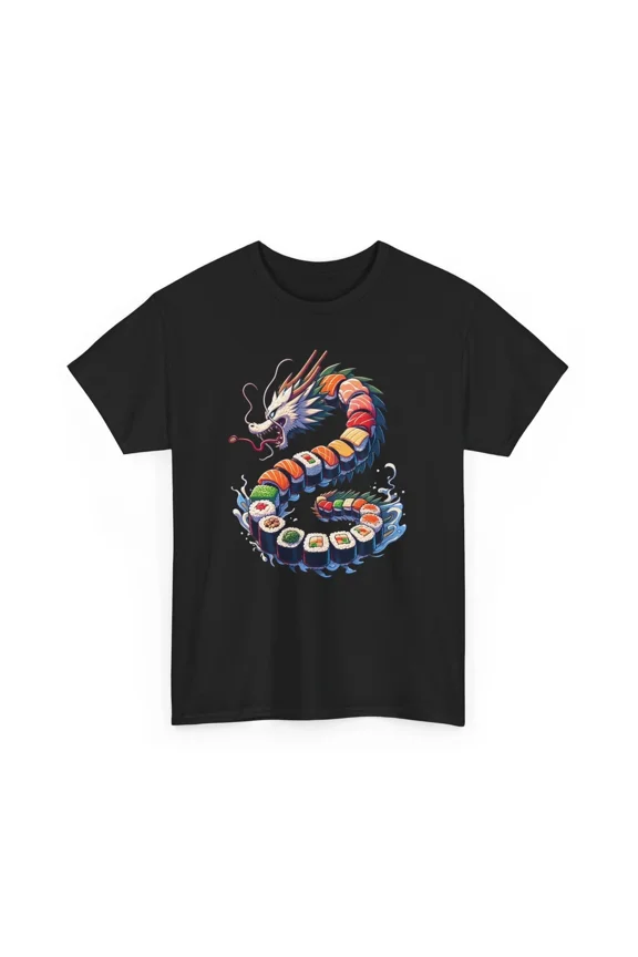 Kawaii Anime Sushi Dragon Artistic Japanese Food Graphic Tee Cute Unisex T-Shirt, up to Size 5XL