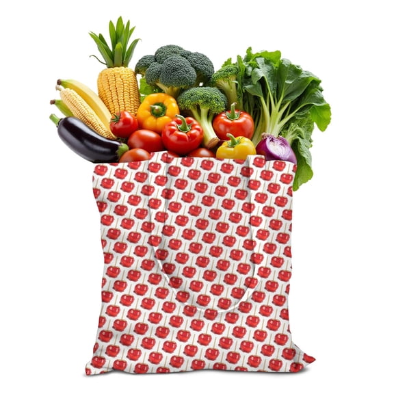 Kawaii Apple Pattern Foldable Tote Bag - Durable Fabric Grocery Bag with Red & Green Classic Design, Spacious & Machine Washable for Daily Use (16 x 15)