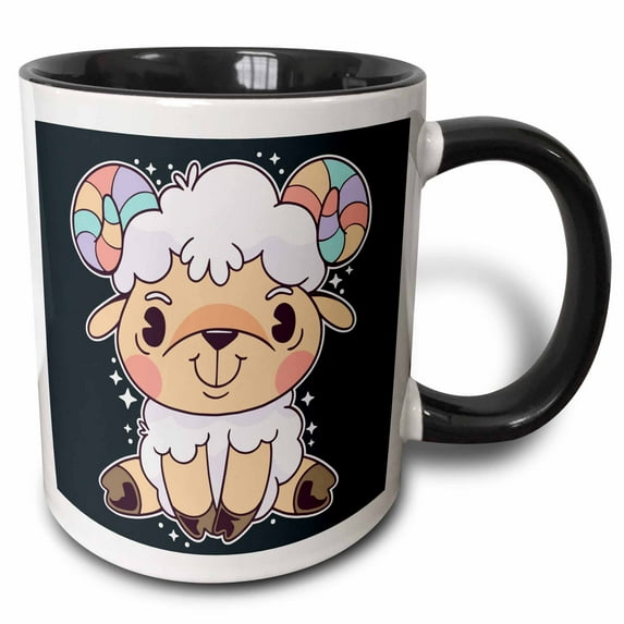 3drose, Kawaii Aries Lamb, 11oz Two-tone Black Mug