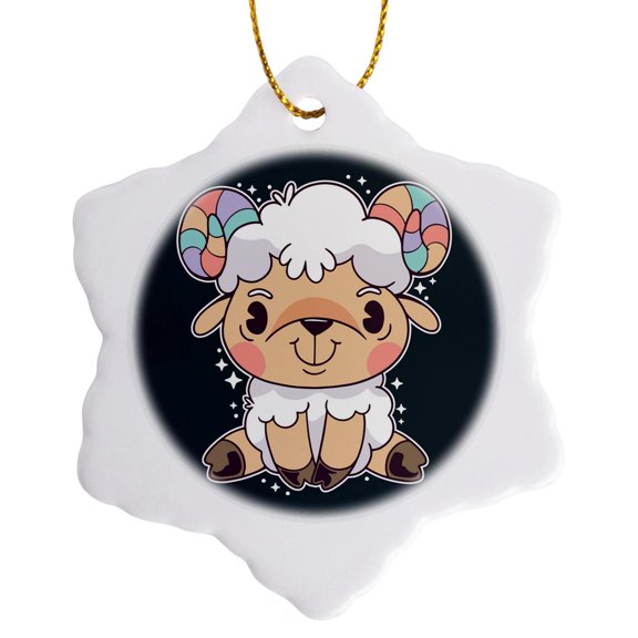 3drose, Kawaii Aries Lamb, 3 inch Snowflake Porcelain Ornament