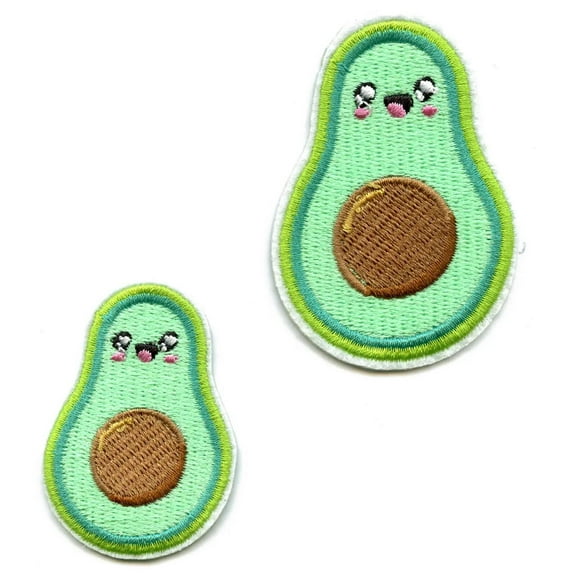 Kawaii Avocado Embroidered Iron On Patch (2pc)