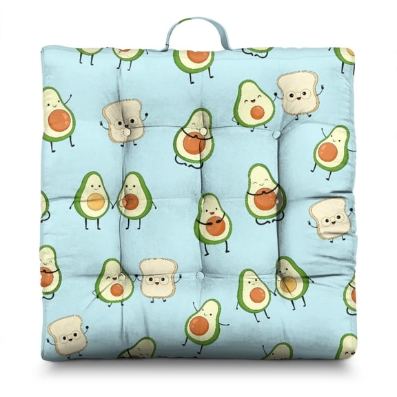 Kawaii Avocado Floor Pillow – 22x22 Inch Large Meditation Cushion, Dutch Velvet, Sweet Green Avocado Design for Yoga & Lounge