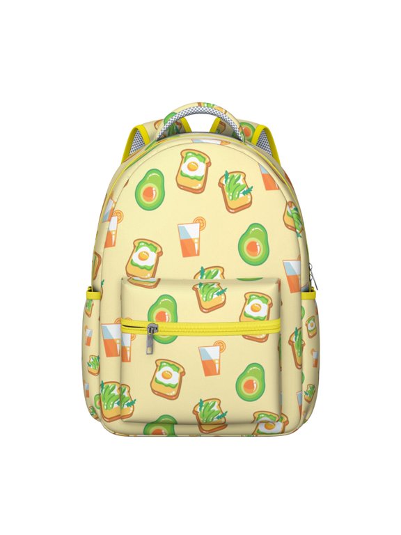 Kawaii Avocado Students Backpack Cute Avocado Print School Bag with Fresh Avocado Pattern, Lightweight and Adjustable Strap