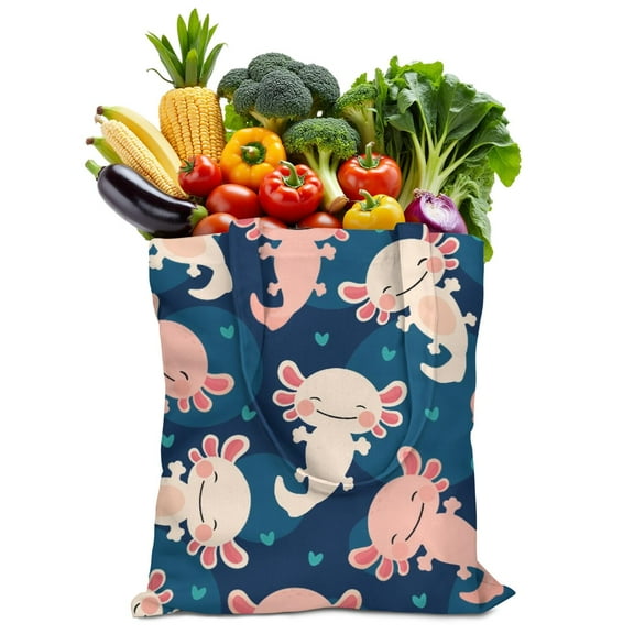 Kawaii Axolotl Canvas Tote Bag – Cute Fantasy Watercolor Axolotl Creature Print – Aesthetic Gift for Animal & Mythical Lovers