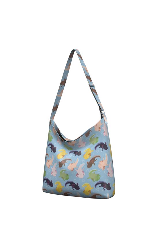 Kawaii Axolotl Canvas Tote Bag with Adorable Funny Mythical Creature Print – Colorful Cartoon Design Reusable Shopping Tote for Fans