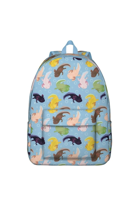 Kawaii Axolotl School Backpack with Cute Cartoon Fantasy Creature Design, Waterproof Colorful Bookbag for Teens, Adorable Gift for Axolotl Lovers & Daily Travel Use