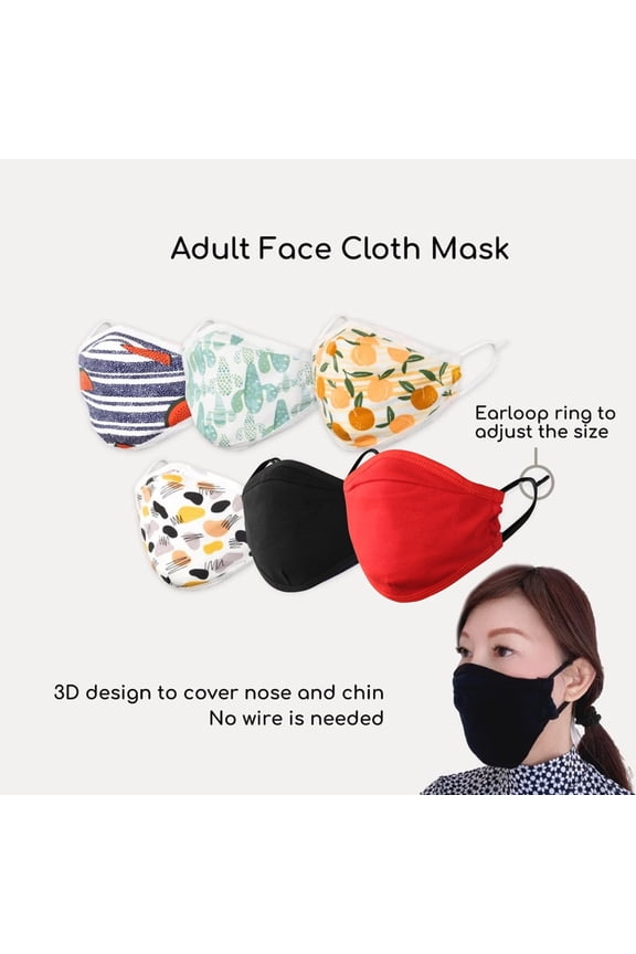 3D Adult Face Cloth Mask for Face Nose and Mouth,100% Cotton Pack of 6